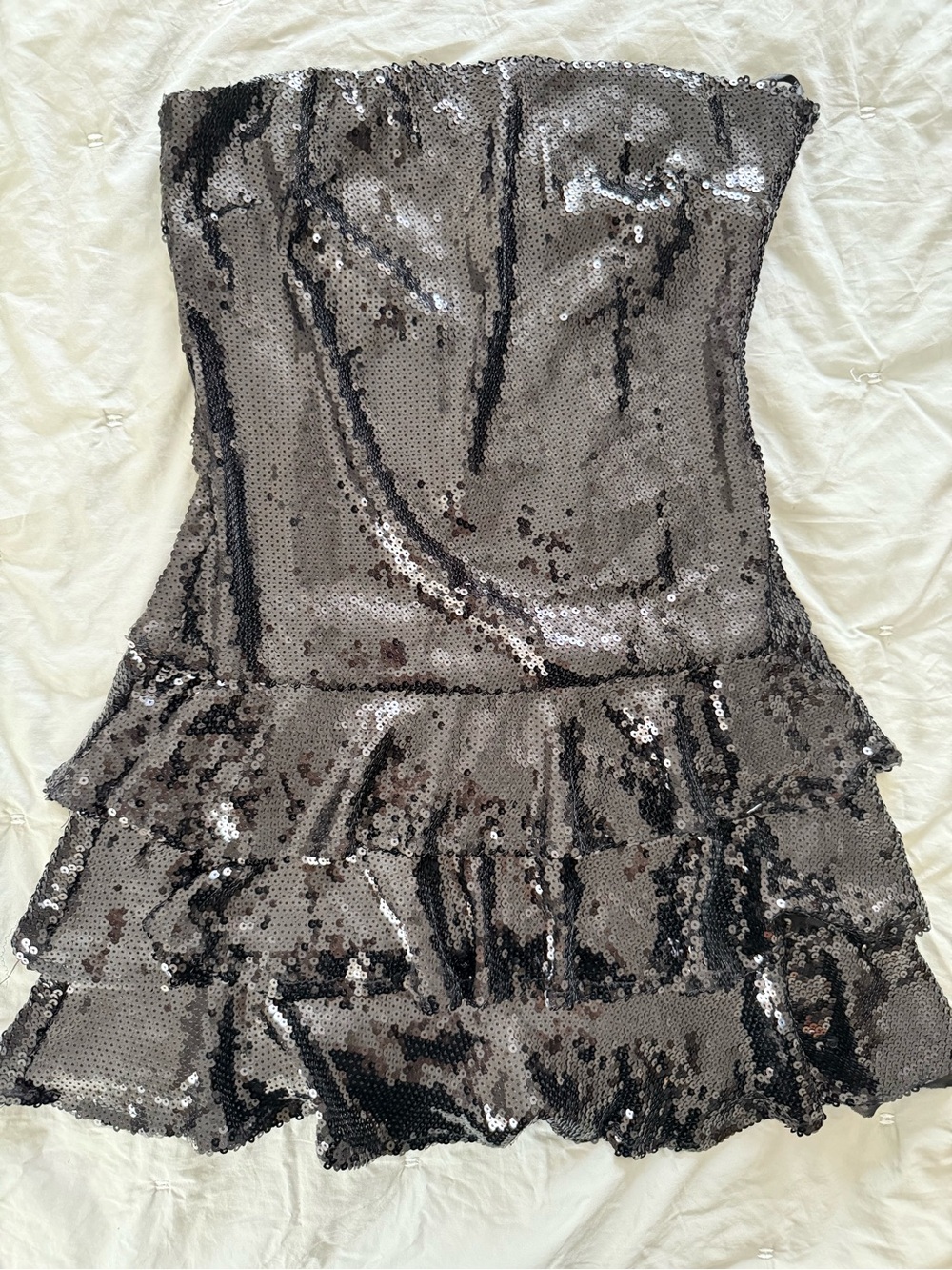 Forever 21 Silver Sequin Strapless Ruffle Mini Dress